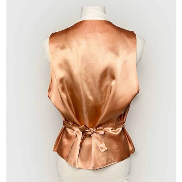 VTG 90s Floral Tapestry Medium Vest Cream Jacquard Peach Satin Button Cottage - Picture 3 of 7